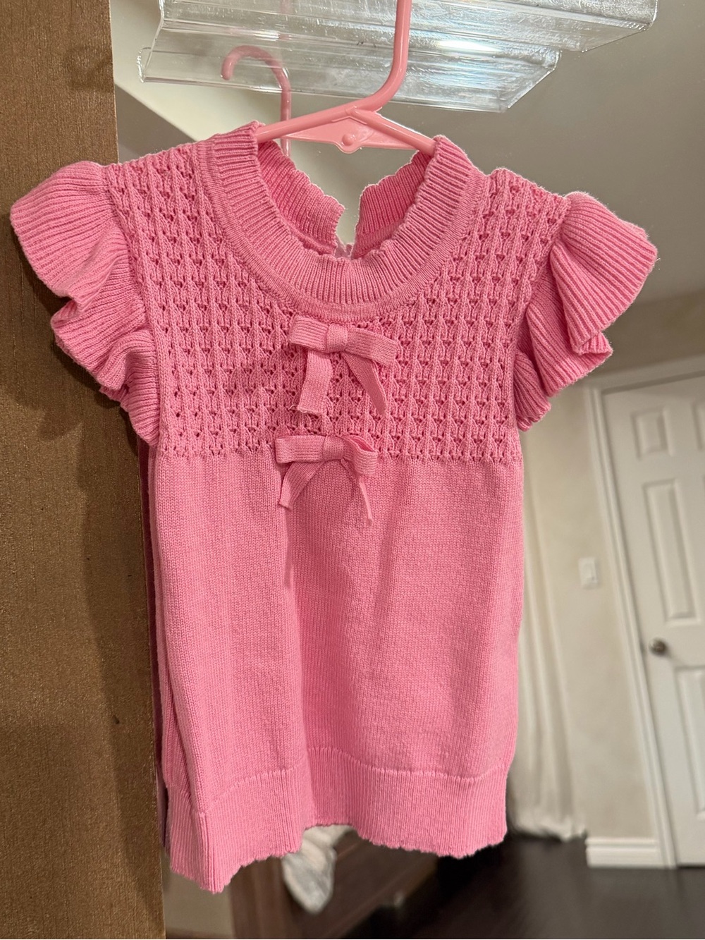 Janie and Jack Pink Knit Bow-Front Flutter Sleeve Top